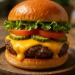 Perfect homemade burger with brioche bun and fresh toppings
