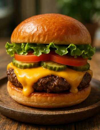 Perfect homemade burger with brioche bun and fresh toppings