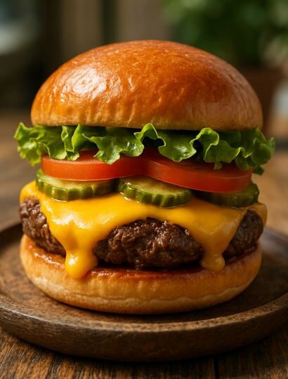 Perfect homemade burger with brioche bun and fresh toppings