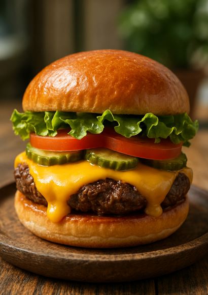 Perfect homemade burger with brioche bun and fresh toppings