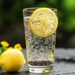 Glass of chia seeds recipe water with lemon