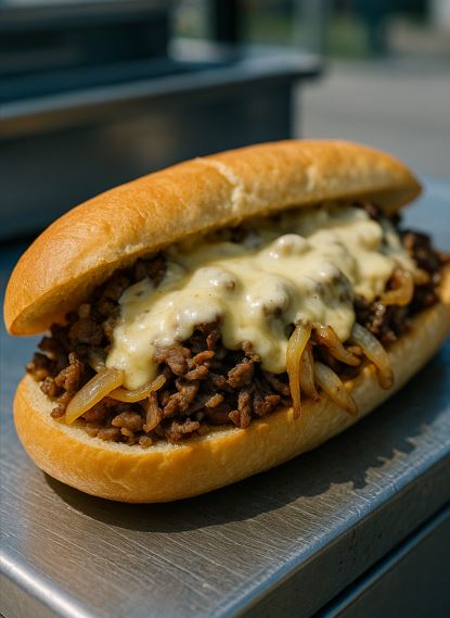 Philly cheesesteak from street food cart in the United States