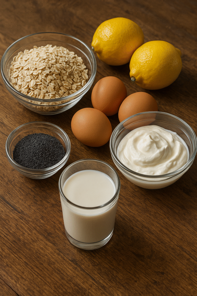 Ingredients for lemon poppyseed protein pancakes