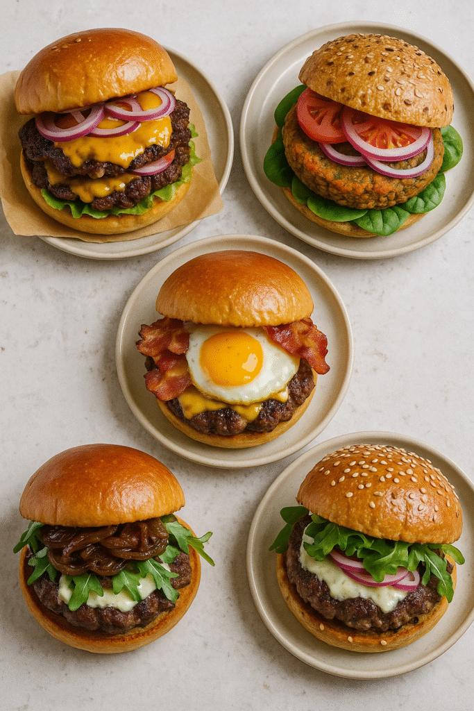 Different homemade burger types from 50 home cooks