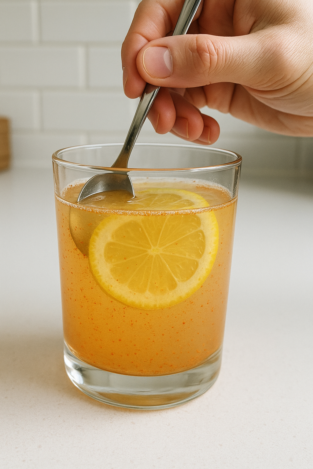 how-to-make-natural-mounjaro mixing natural Mounjaro drink ingredients in glass