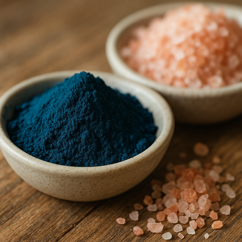 Spirulina and Himalayan salt used in the blue salt detox trick