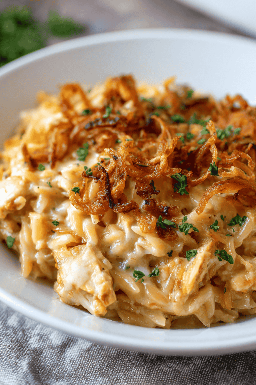 French Onion Chicken Orzo Casserole – The Ultimate Comfort Food in One Pan