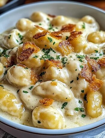 Bowl of creamy crack chicken gnocchi with bacon and herbs in a skillet — rich one-pot comfort food recipe.