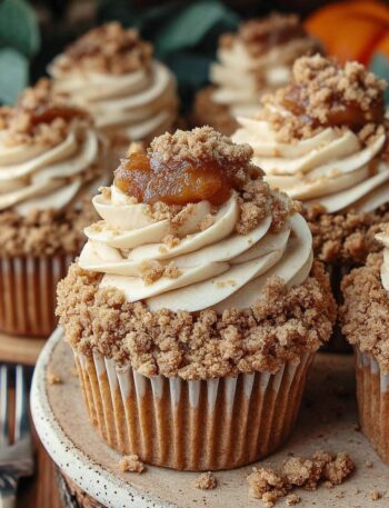 Delicious apple crumble cupcakes topped with cinnamon crumble and caramel drizzle — the perfect fall dessert recipe for 2025.