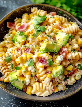 Perfect Mexican Street Corn Pasta Salad with creamy dressing, lime, and grilled corn.