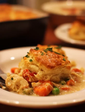 Red Lobster Biscuit Chicken Pot Pie with golden cheddar bay biscuits and creamy chicken filling