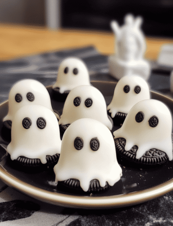 Ghost Oreo Balls – cute no-bake Halloween truffles made with Oreos, cream cheese, and white chocolate.